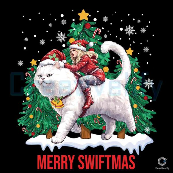 Swiftmas Cat in Santa Hat with Christmas Tree PNG