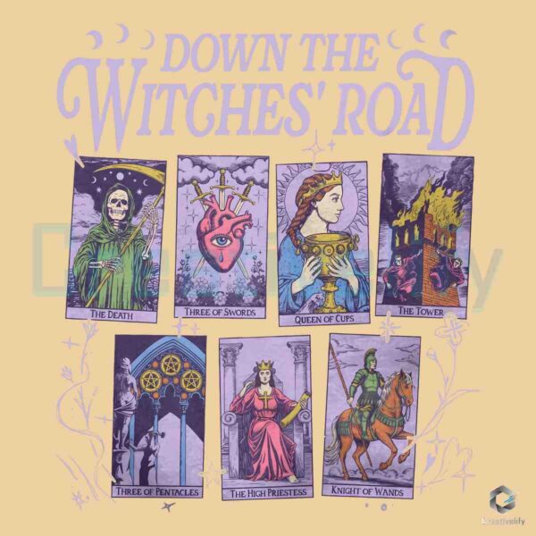 Vintage Down The Witches Road Tarot Cards PNG