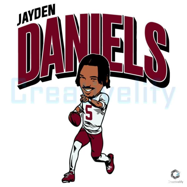 Washington Football Player Jayden Daniels Caricature PNG