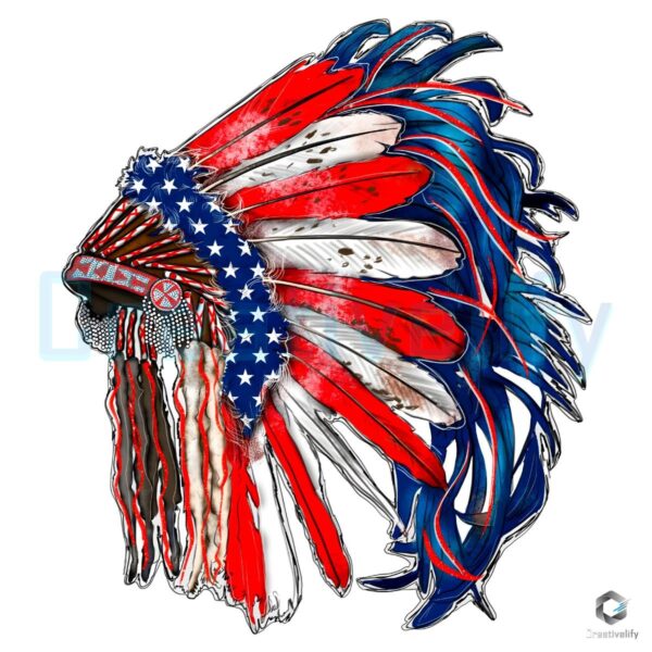 American Flag Indian Headdress Sublimation Design PNG