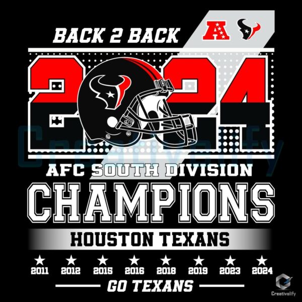 BacktoBack AFC South Champs 2024 Houston Texans SVG Design