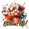 Bottoms Up Highland Cow Enjoying Miller Lite PNG Design