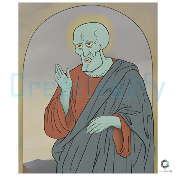 Funny Handsome Squidward Jesus Meme PNG Design