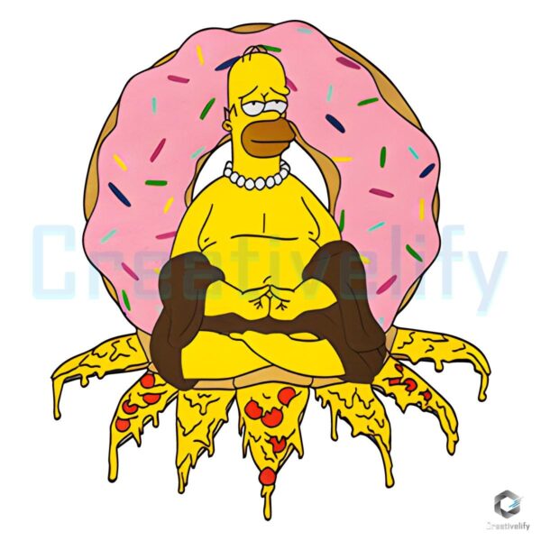 Homer Simpson Buddha with Doughnuts Pizza PNG Art