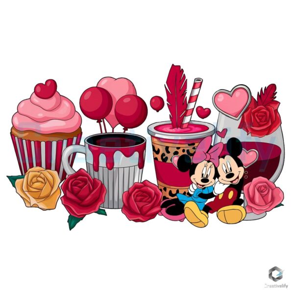 Mickey Minnie Valentine Coffee PNG Design