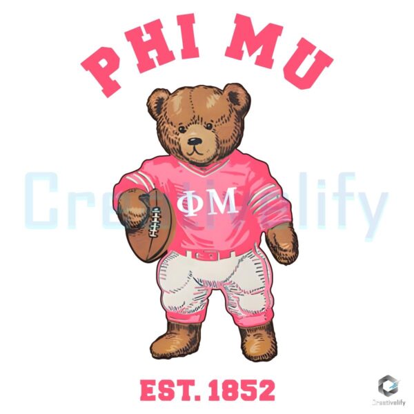 Phi Mu Sorority Teddy Bear Design PNG Established 1852