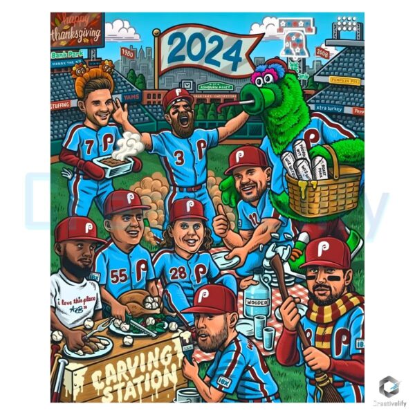 Philadelphia Phillies Baseball Happy Thanksgiving 2024 PNG