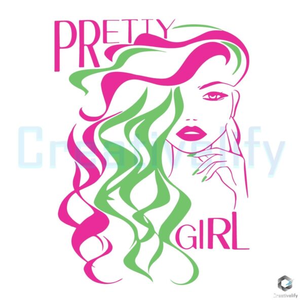 Pretty Girl Pink Green Alpha Kappa Alpha Sorority SVG Design