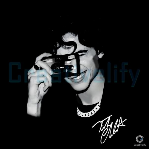 Timothee Chalamet Vintage Photo Signature PNG Design