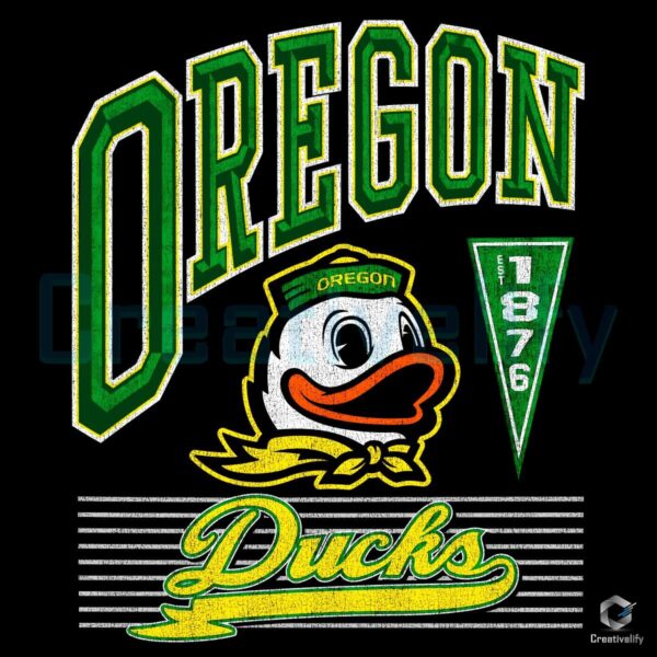 Vintage Oregon Ducks 1876 Football Logo in Retro PNG Style