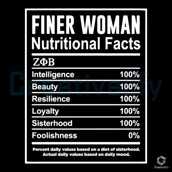 Zeta Phi Beta SVG Finer Woman Nutritional Facts Design