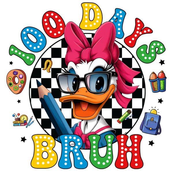 100 Days of Daisy Duck Checkered Fun PNG Style