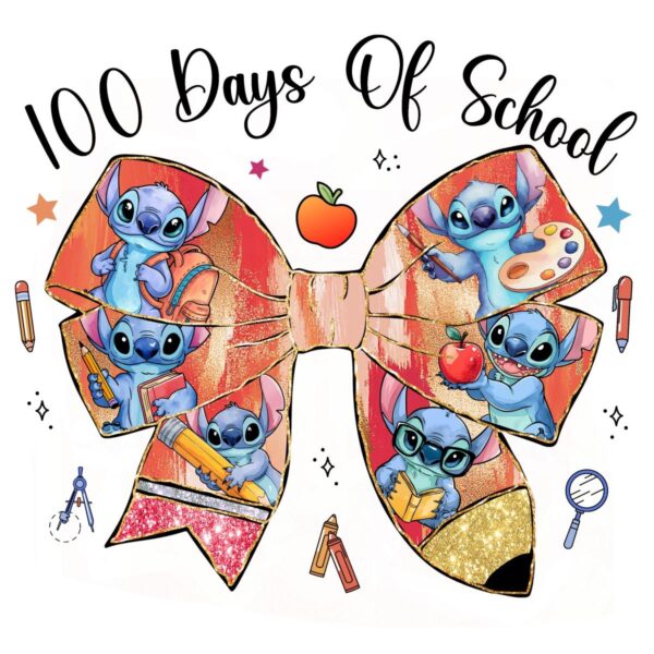 100 Days Stitch Coquette Pencil Art in PNG