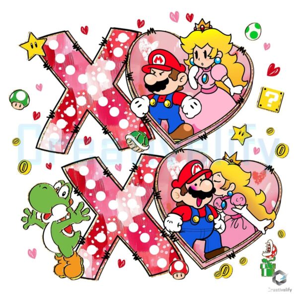 Valentine XOXO Mario Couple PNG