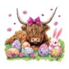 Adorable Easter Highland Cow with Pink Bow PNG Design