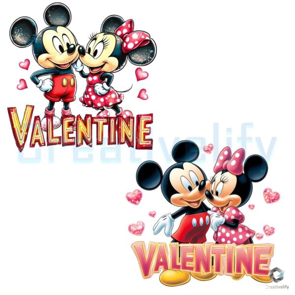 Adorable Valentine Mickey Minnie Couple PNG Design