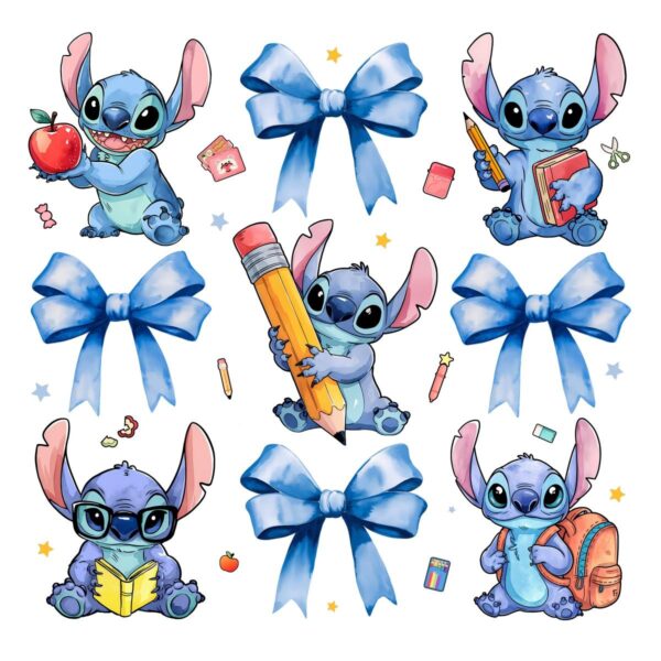 Celebrate 100 Days in Style School Stitch Blue Coquette PNG