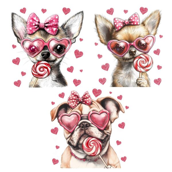 Chihuahuas Valentine Lollipop Magic Pink Bow PNG Design