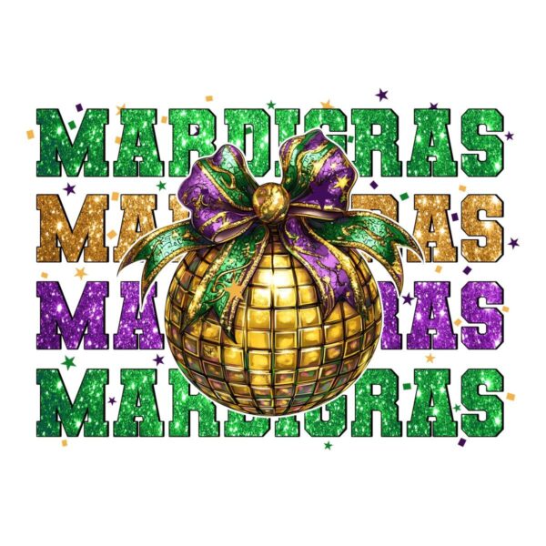 Coquette Mardi Gras Disco Ball PNG Design