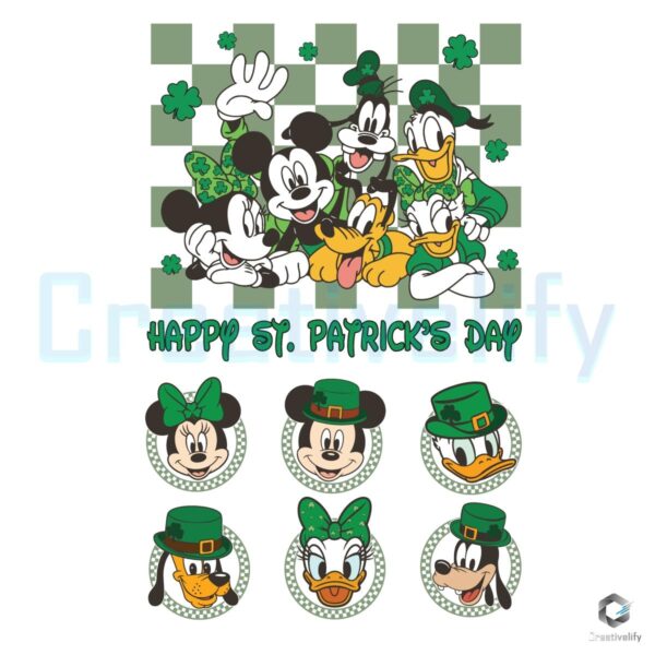 Disney Friends Celebrate St Patricks Day in Checkered Style PNG