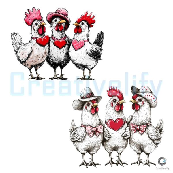 Funny Valentine Chickens Heart Design PNG