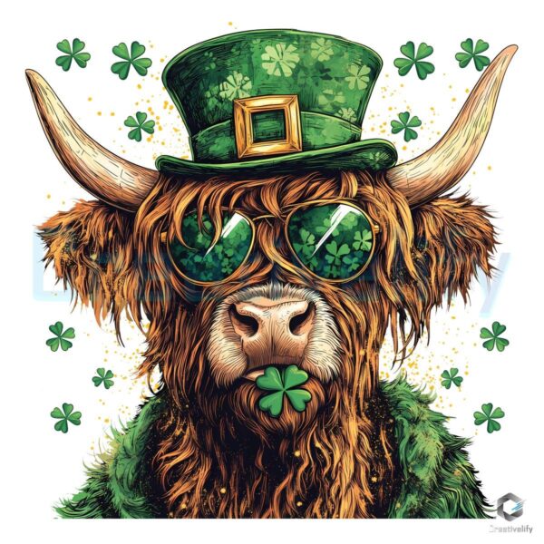 Highland Cow St Patricks Day Lucky Shamrock PNG Design