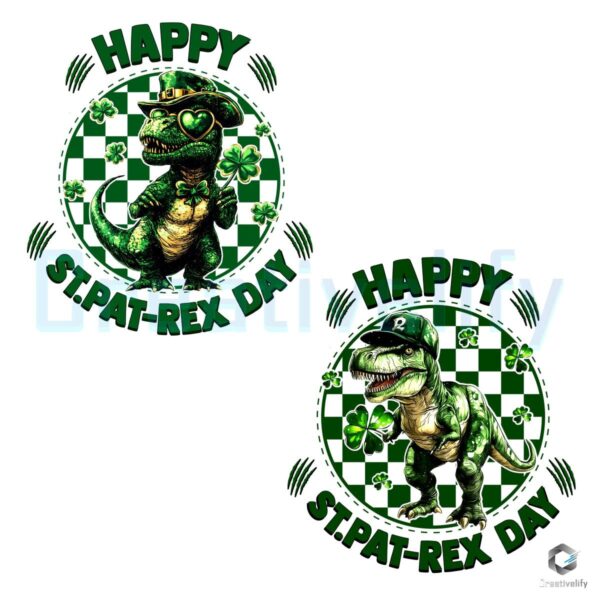 Lucky TRex St Patrex Day Checkered Design PNG