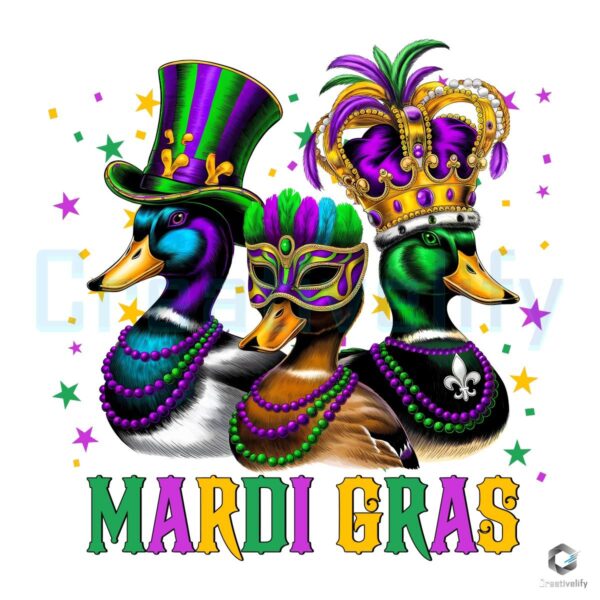 Mardi Gras Ducks in Masks Festive PNG Download