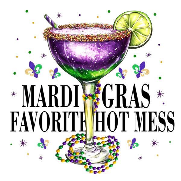 Mardi Gras Hot Mess Wine Glass Design PNG