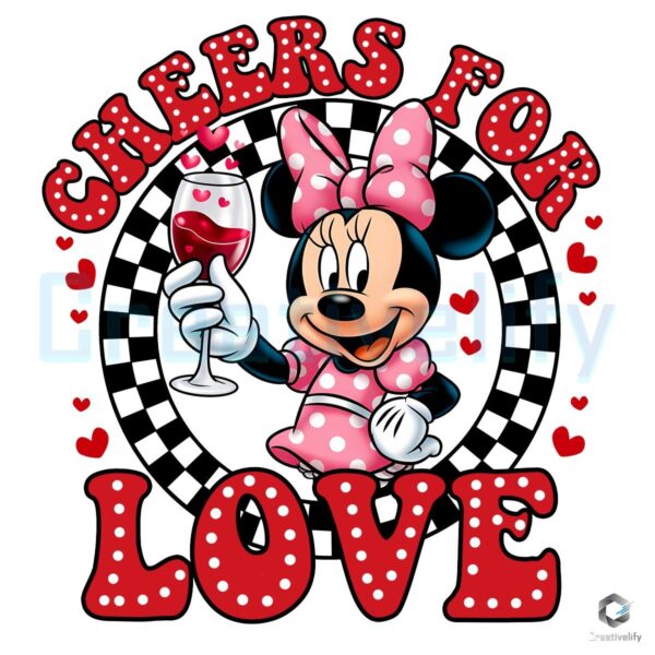 Minnie Mouse Cheers For Love Valentine Checkered PNG