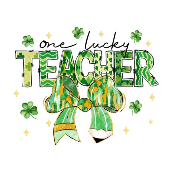 One Lucky Teacher Glitter Pencil Design PNG