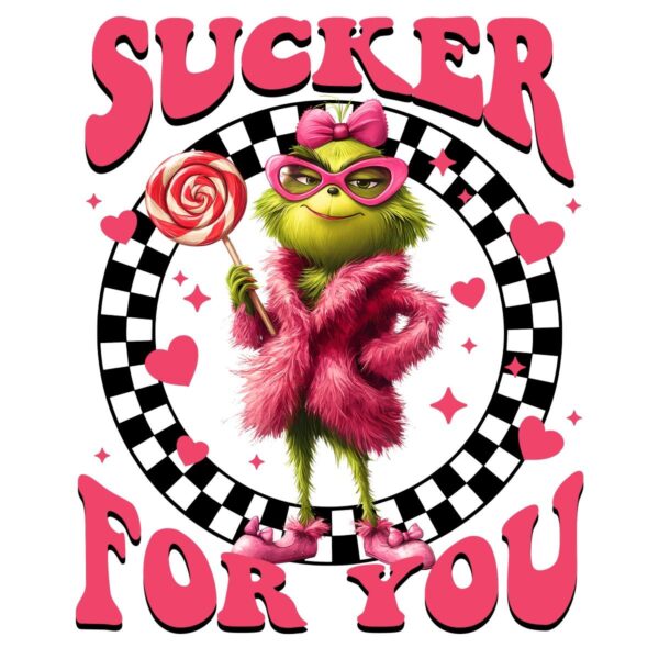 Pink Grinch Lollipop Love Checkered Design PNG