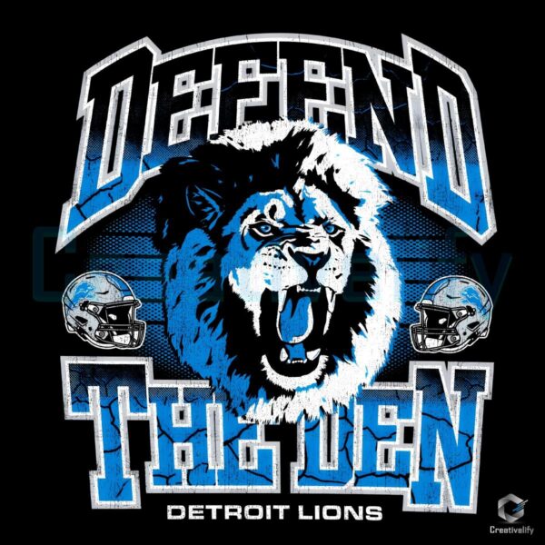 Retro Detroit Lions Defend the Den Mascot PNG Design