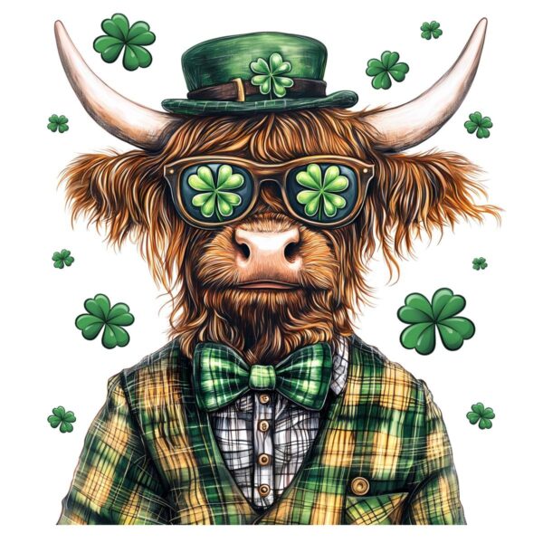 Retro Highland Cow St Patricks Day Shamrock SVG PNG Design