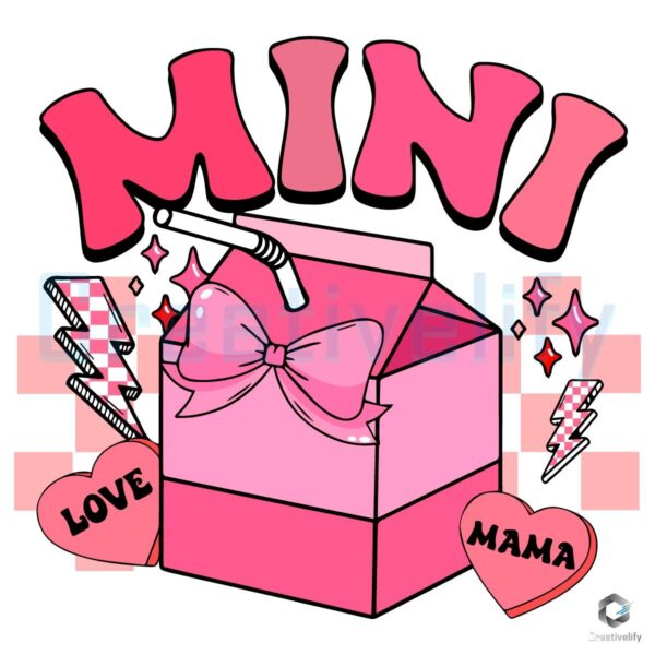 Retro Mini Milk Pink Candy Heart Love Mama Checkered SVG