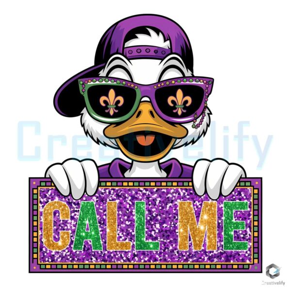 Sparkly Mardi Gras Duck Call Me PNG Design