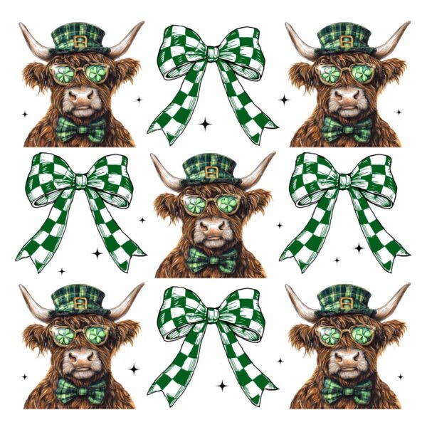 St Patricks Day Highland Cow Coquette PNG Design