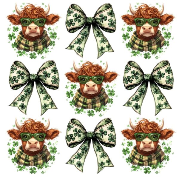 St Patricks Day Highland Cow Coquette PNG Design