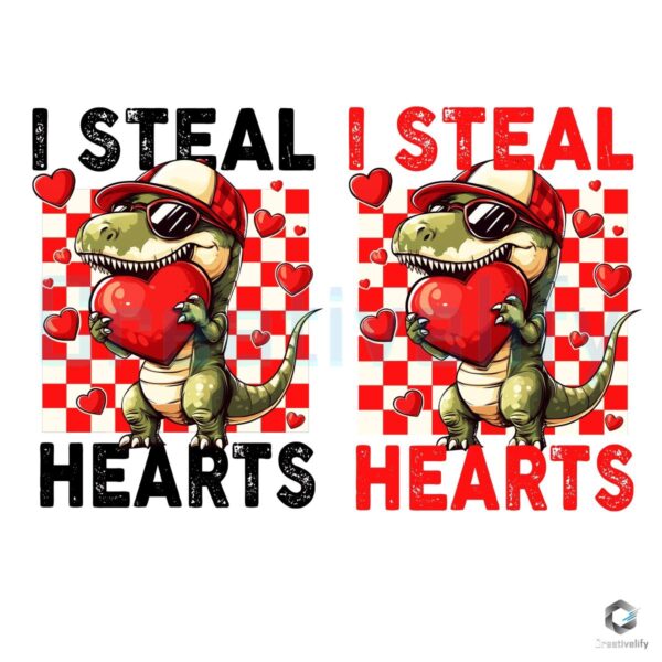 Stealing Hearts TRex Valentine Design Checkered PNG