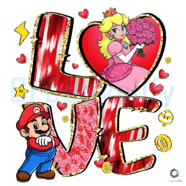 Super Mario Love Valentine Glitter PNG