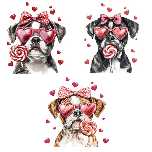 Valentine Bulldog with Pink Bow Lollipop SVGPNG