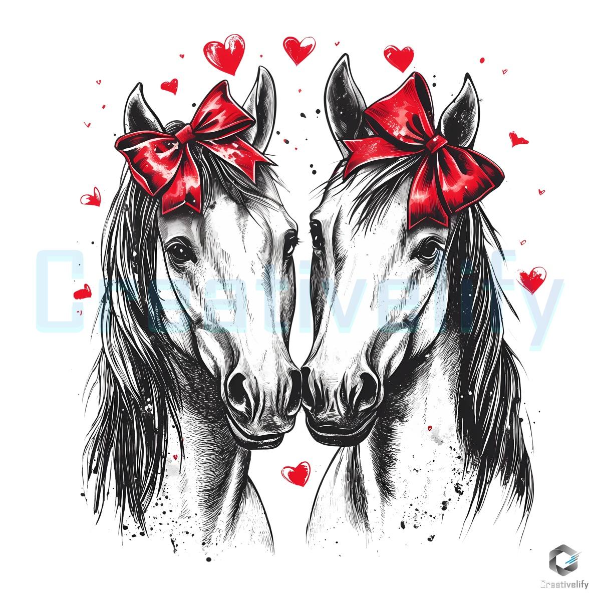 Valentine Horse Couple in Love Coquette PNG Design