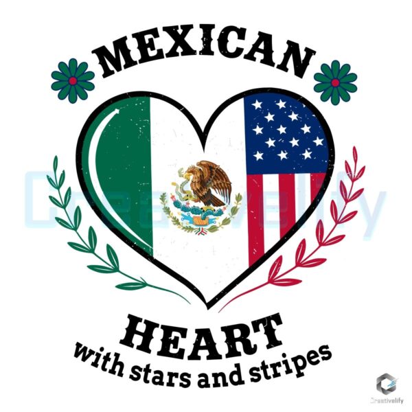 Mexican Heart with Stars Stripes PNG Design