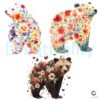 Watercolor Floral Bear PNG Beautiful and Artistic Design