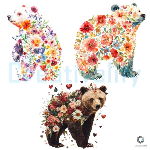 Watercolor Floral Bear PNG Beautiful and Artistic Design