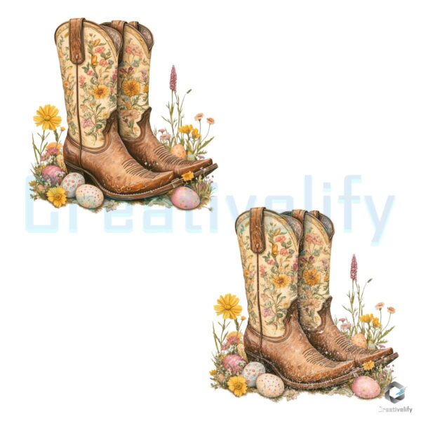 Cowgirl Boots Easter Eggs PNG Festive Western Clipart