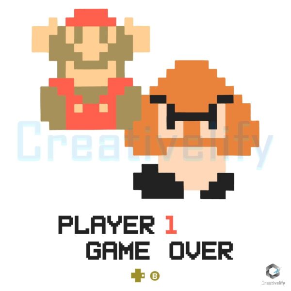 Player 1 Game Over Funny Super Mario SVG for Gamers