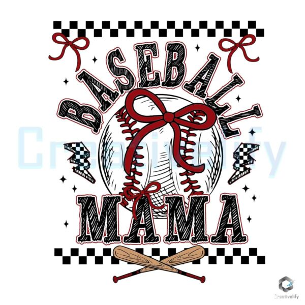 Retro Baseball Mama Checkered Bow PNG Cute Stylish Design