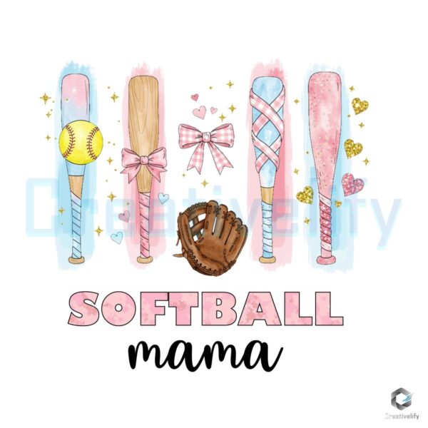 Softball Mama PNG with Cute Coquette Bow