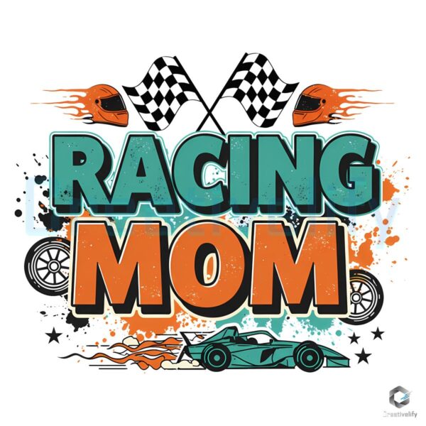 Vintage Racing Mom PNG with Checkered Flag Design